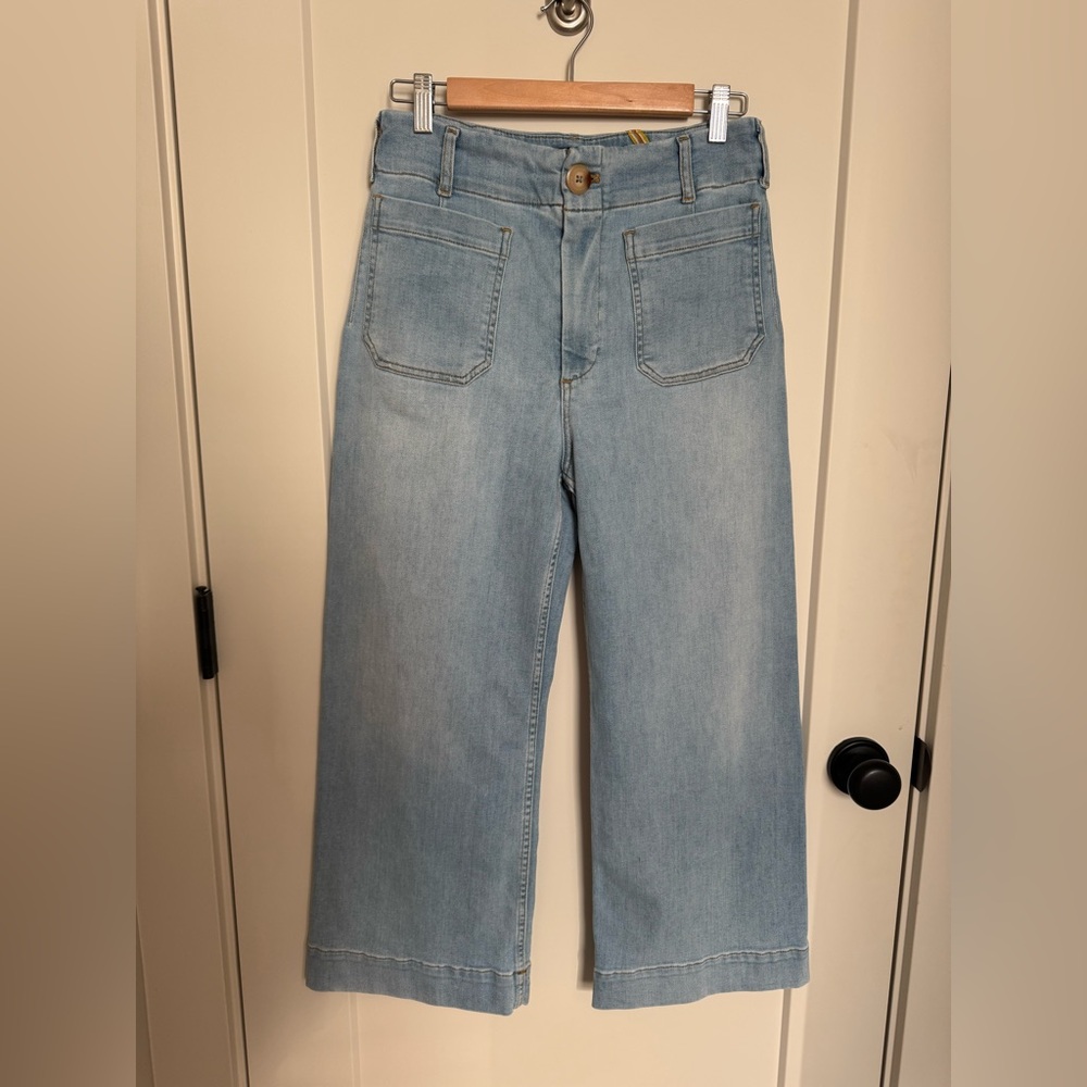 Maeve Colette Light Denim Wide Leg Cropped Jeans